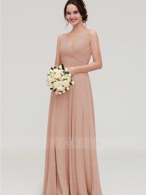 Sleeveless V-Neck Chiffon A-Line Wedding Dress in Dusty Rose